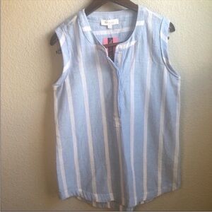 Vince Camuto white blue sleeveless blouse